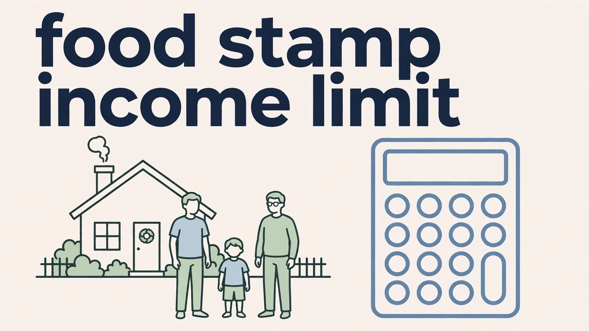 Illustration of a household and calculator with the text food stamp income limit