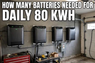 Home battery units on a garage wall with the text How Many Batteries Needed for Daily 80 KWh